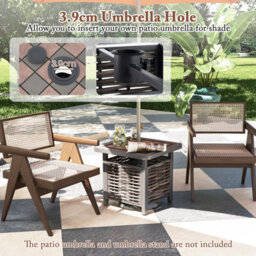 Costway 55Cm Outdoor Pe Rattan Side Table Outdoor Coffee Table W/ Umbrella Hole - thumbnail 4