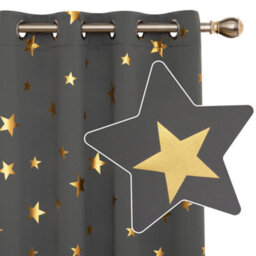 Deconovo Blackout Curtains Eyelet Thermal Gold Star Foil Printed Curtains For Bedroom, 66 X 72 Inch, Light Grey, 2 Panels - thumbnail 4