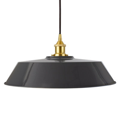 Slate Grey Large Chancery Painted Dome Pendant Light With Polished Brass Lamp Holder And Black Round Cable - Se Home - image 1