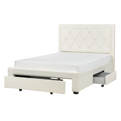 Beliani Bed With Storage Drawers Velvet Lievin 140 X 200 Cm (Eu Double) Light Beige - image 1