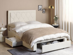 Beliani Bed With Storage Drawers Velvet Lievin 140 X 200 Cm (Eu Double) Light Beige - thumbnail 2