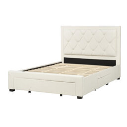 Beliani Bed With Storage Drawers Velvet Lievin 140 X 200 Cm (Eu Double) Light Beige - thumbnail 6