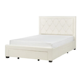 Beliani Bed With Storage Drawers Velvet Lievin 140 X 200 Cm (Eu Double) Light Beige - thumbnail 5