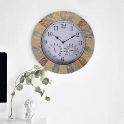 35Cm Garden Wall Clock Outdoor Decor Stone Effect Thermometer Indoor Home Round Nature - thumbnail 3