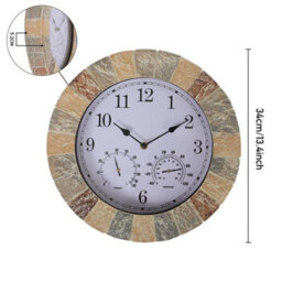 35Cm Garden Wall Clock Outdoor Decor Stone Effect Thermometer Indoor Home Round Nature - thumbnail 2