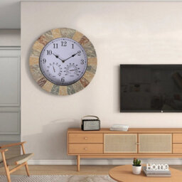 35Cm Garden Wall Clock Outdoor Decor Stone Effect Thermometer Indoor Home Round Nature - thumbnail 5