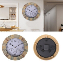 35Cm Garden Wall Clock Outdoor Decor Stone Effect Thermometer Indoor Home Round Nature - thumbnail 4