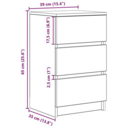 Vidaxl Bedside Cabinet With 3 Drawers Grey Sonoma 39X35X65 Cm Bedside Cabinets - thumbnail 3