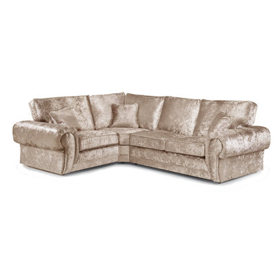 Furnishings For Less UK Chelsea Mink Crushed Velvet Large 4 Seater Corner Sofa 1 Corner 2 Rolled Arms