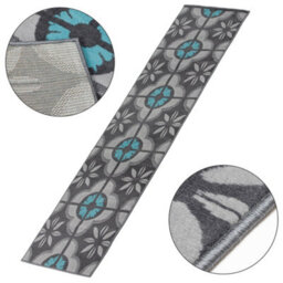 Bravich Hard Wearing Hessian Backed Stair Runner Kitchen Mat - Texas Blue & Grey Floral - 60X180Cm (2'x6') - thumbnail 7