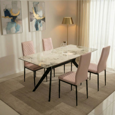 Outdoor Living (NW) Ltd San Diego Marble Top Dining Table With Emily Leather Chairs - Champagne - image 1