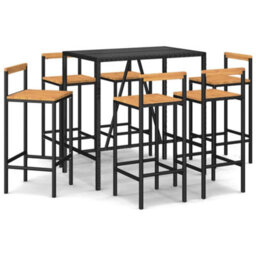 Berkfield 7 Piece Garden Bar Set Black Poly Rattan& Solid Wood Acacia - thumbnail 2