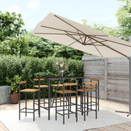 Berkfield 7 Piece Garden Bar Set Black Poly Rattan& Solid Wood Acacia