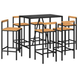 Berkfield 7 Piece Garden Bar Set Black Poly Rattan& Solid Wood Acacia - thumbnail 3