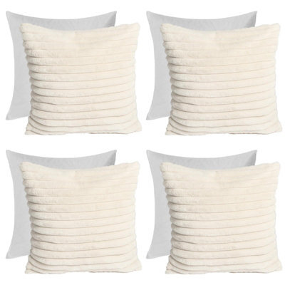 OHS 4 X Faux Fur Thick Rib Filled Cushion Covers, 45 X 45Cm - Natural - image 1