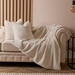 OHS 4 X Faux Fur Thick Rib Filled Cushion Covers, 45 X 45Cm - Natural - thumbnail 3