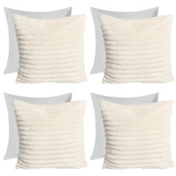 OHS 4 X Faux Fur Thick Rib Filled Cushion Covers, 45 X 45Cm - Natural - thumbnail 1