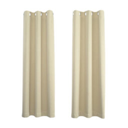 Happy Homewares Cream Eyelet Curtains - Thermal Blackout Curtains  - 46 X 72 Inch Drop - 2 Panel - thumbnail 1