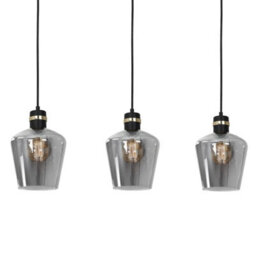 Milagro Richmond Black/gold Pendant Lamp 3Xe27 Stunning Hand Made Smoked Glass Quality Matt Black Fittings With Gold Detail - thumbnail 2
