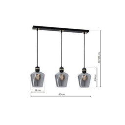 Milagro Richmond Black/gold Pendant Lamp 3Xe27 Stunning Hand Made Smoked Glass Quality Matt Black Fittings With Gold Detail - thumbnail 6