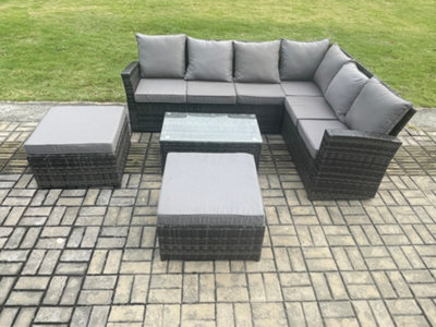 Fimous Wicker Pe Outdoor Garden Furniture Set High Back Rattan Corner Sofa Set With Rectangular Coffee Table 2 Big Footstool - image 1