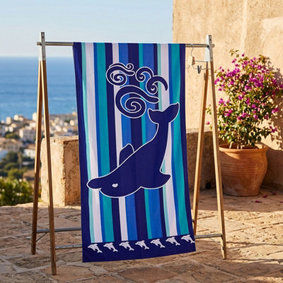 Living And Home Lightweight Large Microfibre Beach Towel Dolphin Wave Print Quick Dry Polyester Swimming Pool Travel Towel - image 1