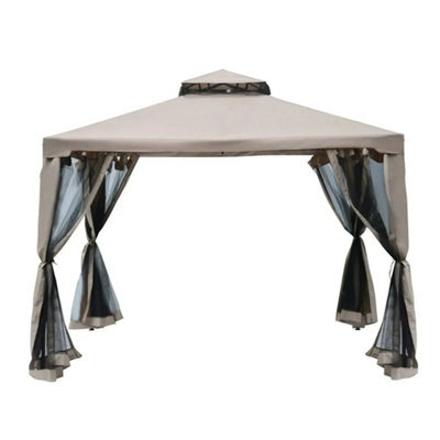 Metal Garden Gazebo Outdoor 2-Tier Roof Marquee Party Tent Taup Shelter 3 X 3 M - image 1