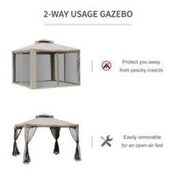 Metal Garden Gazebo Outdoor 2-Tier Roof Marquee Party Tent Taup Shelter 3 X 3 M - thumbnail 3