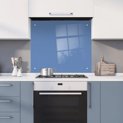 60 X 80Cm Periwinkle Glass Kitchen Splashback Splatter Screen Pre Drilled Holes Wall Hanging Fixings Included - image 1
