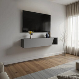 FurniComp LTD Furnicomp Combo 138Cm Floating Wall Hung Tv Unit With Shaped Door - Slate Grey Com-26-04