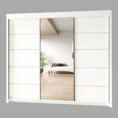 Ie Oslo Wardrobe With Rails & Shelves Sliding Door Wardrobe ( White, 250 Cm ) - image 1