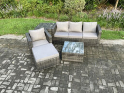 Fimous Rattan Garden Furniture Set 5 Seater Patio Outdoor Lounge Sofa Set With Side Table Square Coffee Table Big Footstool - thumbnail 2