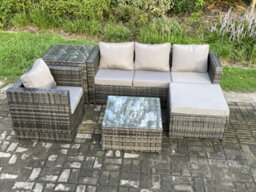 Fimous Rattan Garden Furniture Set 5 Seater Patio Outdoor Lounge Sofa Set With Side Table Square Coffee Table Big Footstool - thumbnail 1
