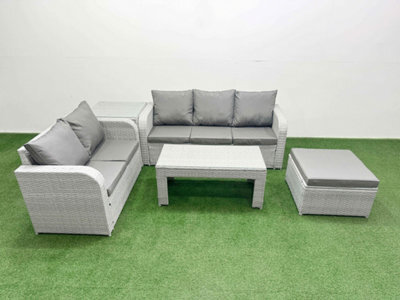 Fimous 6 Seater Pe Rattan Wicker Garden Furniture Conservatory Sofa Set Oblong Coffee Table Big Footstool Side Table - image 1