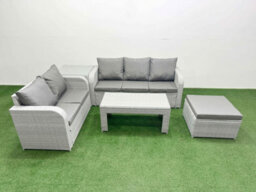 Fimous 6 Seater Pe Rattan Wicker Garden Furniture Conservatory Sofa Set Oblong Coffee Table Big Footstool Side Table - thumbnail 2