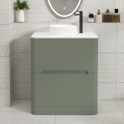 Royal Bathrooms Venice 700mm Sage Green Freestanding Bathroom Countertop Vanity Unit 2 Drawer With Round Basin - image 1