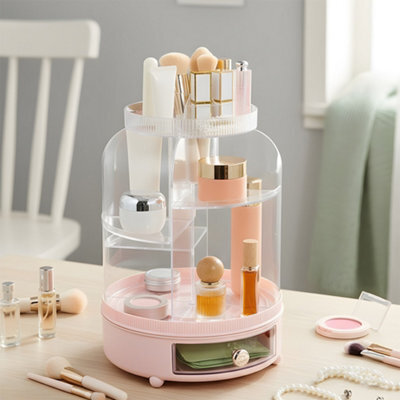 Darphe Pink Tabletop Rotating Cosmetic Storage Organiser 25Cm (W) X 26Cm (D) X 38Cm (H) - image 1
