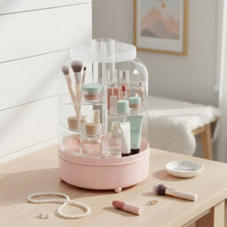 Darphe Pink Tabletop Rotating Cosmetic Storage Organiser 25Cm (W) X 26Cm (D) X 38Cm (H) - thumbnail 3