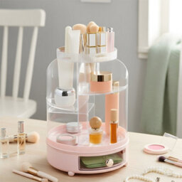 Darphe Pink Tabletop Rotating Cosmetic Storage Organiser 25Cm (W) X 26Cm (D) X 38Cm (H) - thumbnail 1