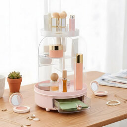 Darphe Pink Tabletop Rotating Cosmetic Storage Organiser 25Cm (W) X 26Cm (D) X 38Cm (H) - thumbnail 2