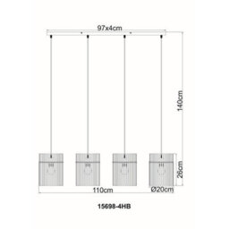Luminosa Lighting Luminosa Gorley Bar Pendant Ceiling Light Matt Sand, Glass Rods, 4X E27 - thumbnail 6