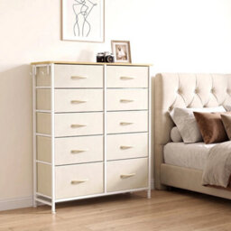 Fabric Chest Of Drawers, 10 Drawer Dresser For Bedroom, Beige - thumbnail 3