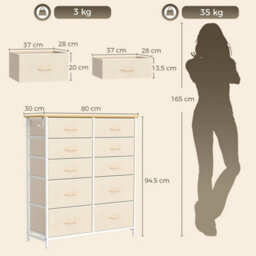 Fabric Chest Of Drawers, 10 Drawer Dresser For Bedroom, Beige - thumbnail 2