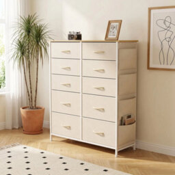 Fabric Chest Of Drawers, 10 Drawer Dresser For Bedroom, Beige - thumbnail 5