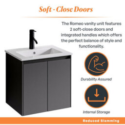 Plum&clay Romeo Matt Grey Wall Hung Vanity Unit & Basin Set (W)600mm - thumbnail 3