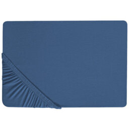 Beliani Fitted Sheet Janbu Cotton 200 X 200 Cm Navy Blue - thumbnail 1