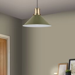 GoodHome Danvers Green & Antique Brass Coolie Cone Lamp Shade (D)26Cm - thumbnail 2