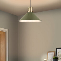 GoodHome Danvers Green & Antique Brass Coolie Cone Lamp Shade (D)26Cm - thumbnail 1