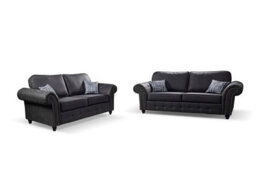 Kansas 3+2 Sofa Set Black Suede Fabric
