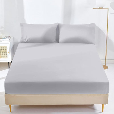 Oxford Homeware Silver Plain Dyed Fitted Sheet 25Cm Extra Deep Pocket Soft Easy Care Bedding Sheet (W)137Cmx(L)191Cm (Double) - image 1